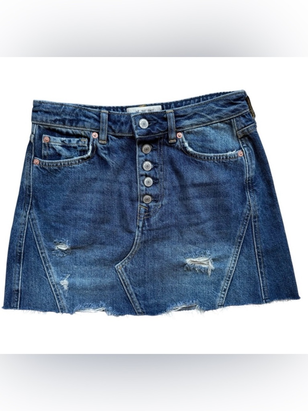 We The Free People Denim Jean Skirt Button Fly Button Fly Raw Hem Womens Size 26